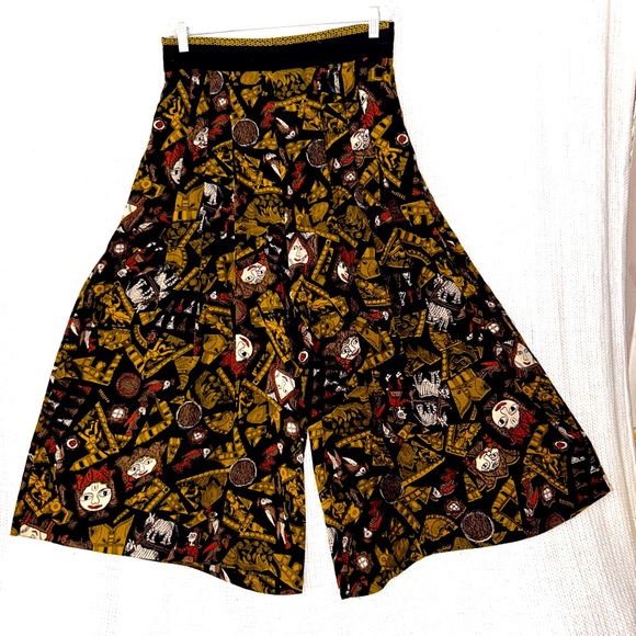 Marsha Brander For Componix Wide Leg Gaucho Pants 14 Funky Art Faces Rayon 80s L - Picture 7 of 14